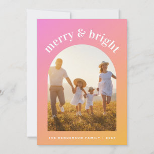Pink Orange Merry Bright Photo Arched Frame Holiday Card