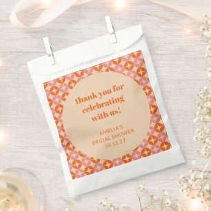 Pink Orange Mid Century Custom Bridal Shower Thank Favour Bags