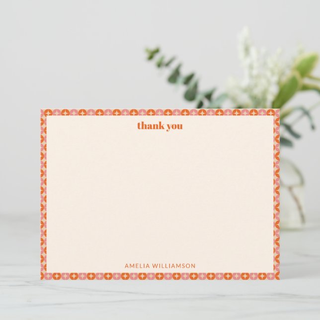 Pink Orange Mid Century Mod Custom Bridal Shower  Thank You Card (Standing Front)