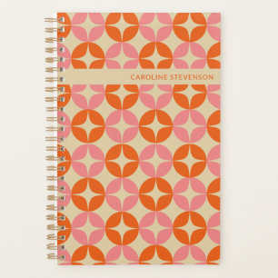 Pink Orange Mid Mod Geometric Personalised Undated Planner
