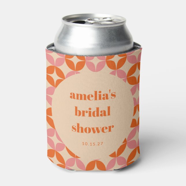 Pink Orange MidCentury Modern Custom Bridal Shower Can Cooler (Can Front)