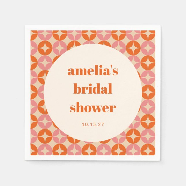 Pink Orange MidCentury Modern Custom Bridal Shower Napkin (Front)