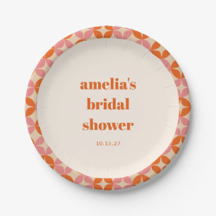Pink Orange MidCentury Modern Custom Bridal Shower Paper Plate