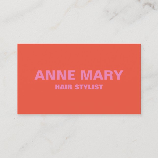 Pink Orange Modern Bold Bright Hair Stylist Salon Business Card (Front)
