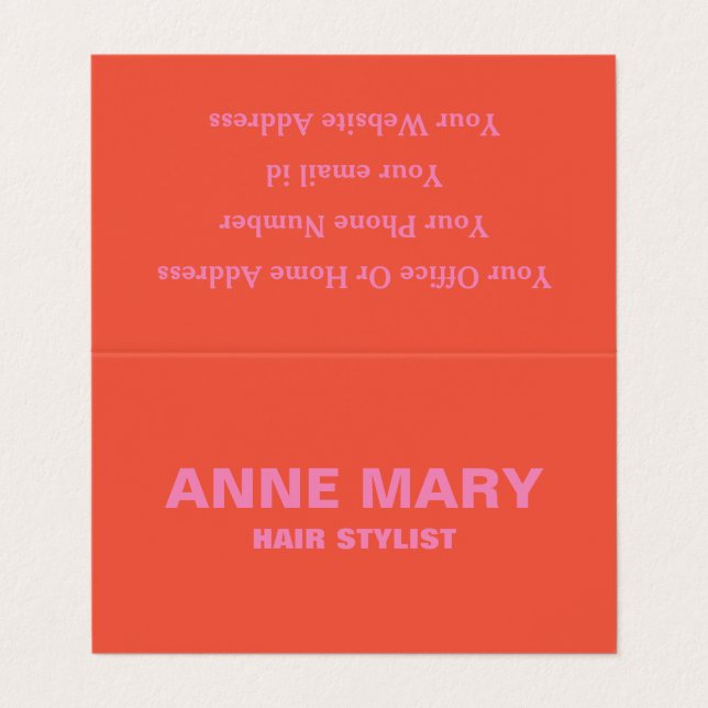 Pink Orange Modern Bold Hair Stylist Salon Cool Business Card (Outside Unfolded)