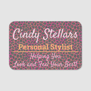 Pink & Orange Modern Mosaic Animal Print Name Tag