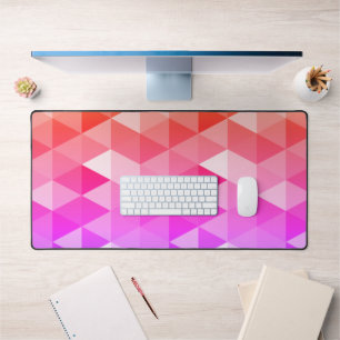 Pink orange neon retro triangles pattern desk mat