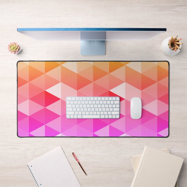 Pink orange neon retro triangles pattern desk mat (Office 1)