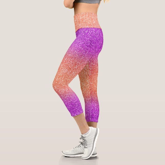 Pink-Orange Ombre Glitters Capri Leggings (Left)
