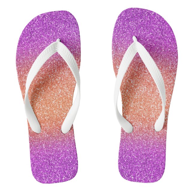 Pink-Orange Ombre Glitters, Pair of Flip Flops (Footbed)