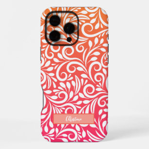 Pink Orange Ombre Modern Floral Custom Name iPhone 16 Pro Max Case