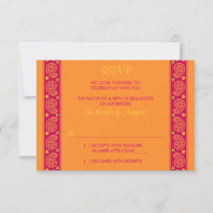 Pink Orange Paisley Floral Wedding Reply Card