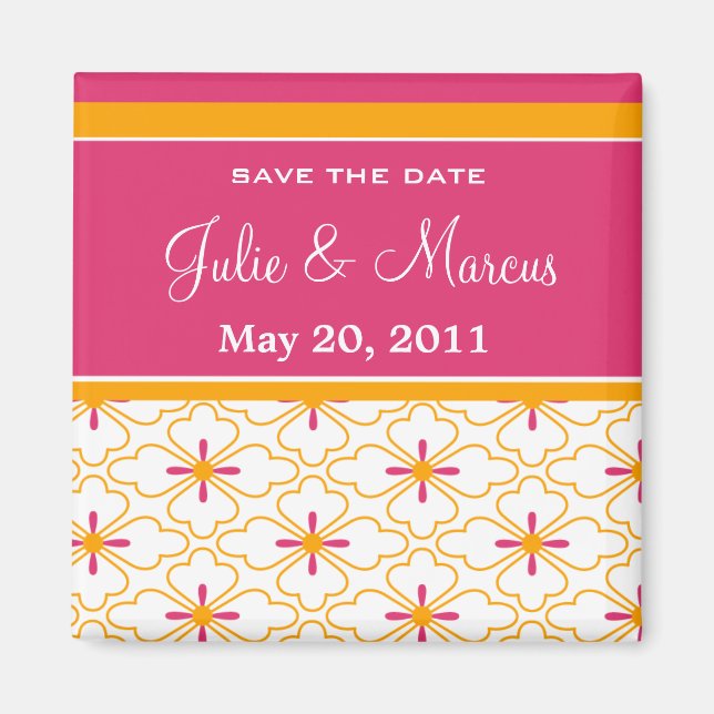 Pink & Orange Pattern Save The Date Magnets (Front)