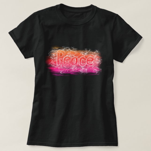 Pink Orange Peace Neon Christian Word Art Slogan T-Shirt (Design Front)