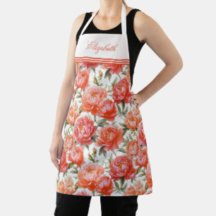Pink Orange Peonies Floral Pattern    Personalised Apron