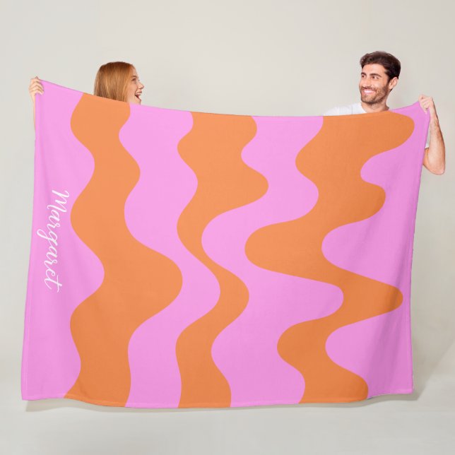 pink &orange personalized name monogram fleece blanket (In Situ)