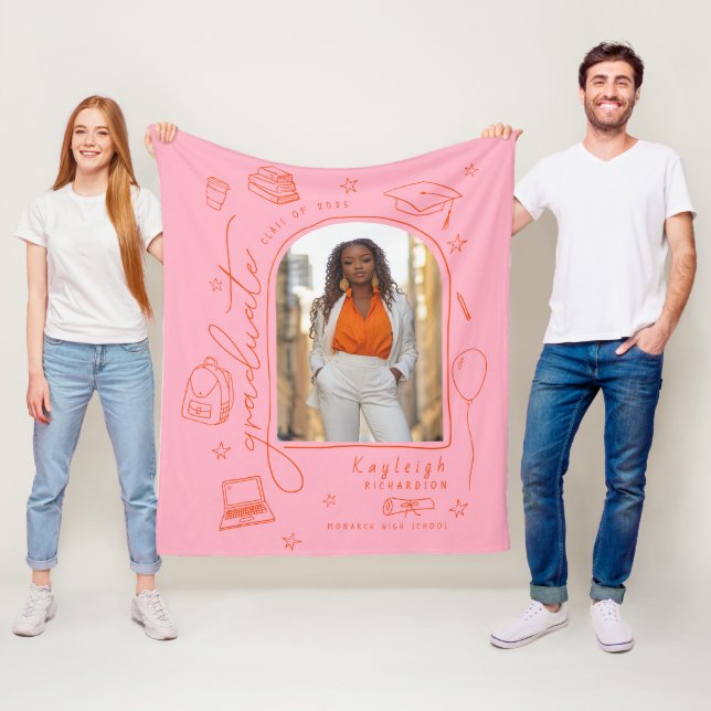 Pink Orange Photo Graduate Fleece Blanket (In Situ)