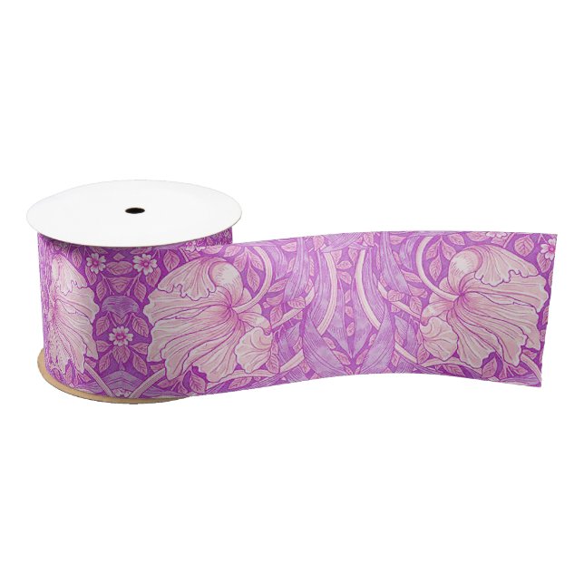 Pink orange,pimpernel,William Morris, pattern reva Satin Ribbon (Spool)
