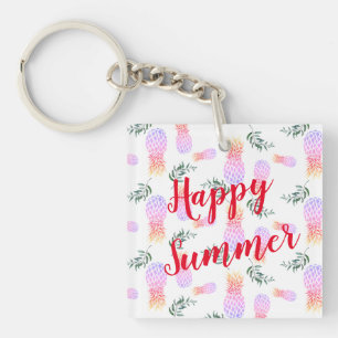 PINK & ORANGE PINEAPPLE HAPPY SUMMER KEY RING