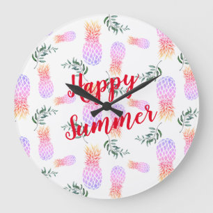 PINK & ORANGE PINEAPPLE HAPPY SUMMER LARGE CLOCK