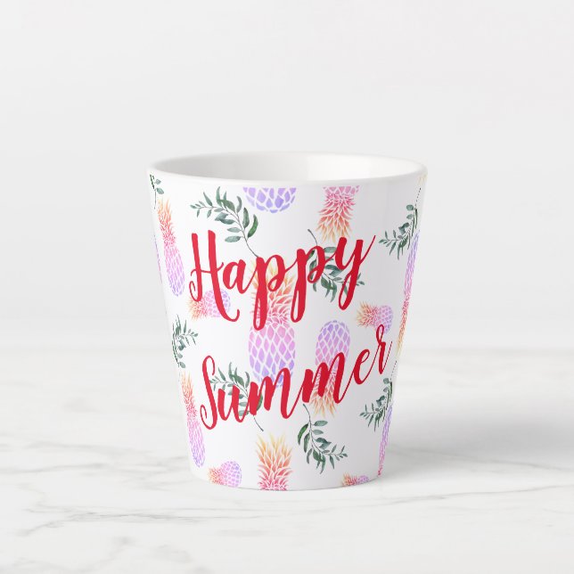 PINK & ORANGE PINEAPPLE HAPPY SUMMER LATTE MUG (Front)