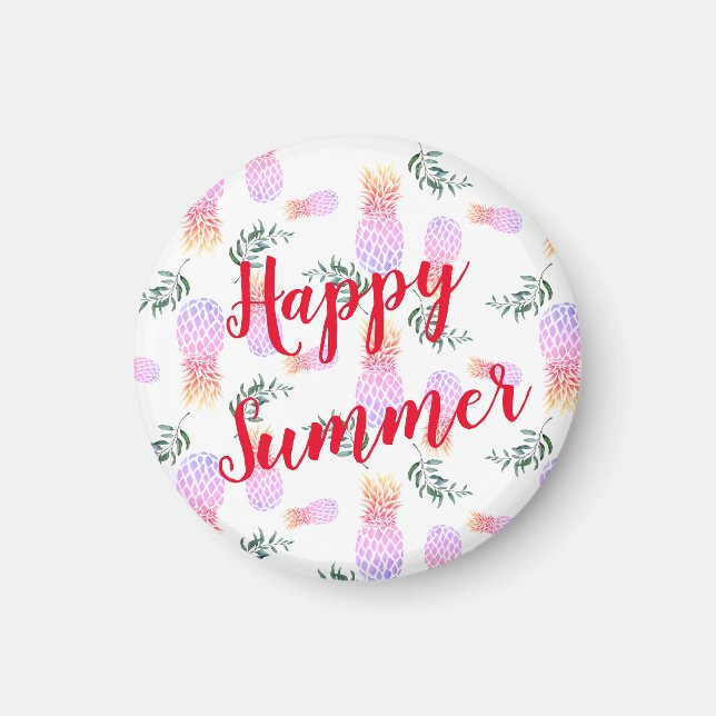 PINK & ORANGE PINEAPPLE HAPPY SUMMER MAGNET (Front)