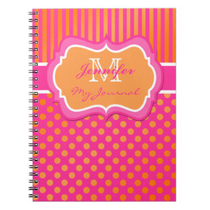 Pink Orange Polka Dot Striped Journal Notebook