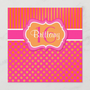 Pink, Orange Polka Dots Sixteenth Birthday Invite