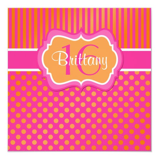 Pink, Orange Polka Dots Sixteenth Birthday Invite