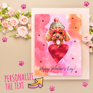 Pink Orange Poodle Valentine's Day Gift Holiday Postcard