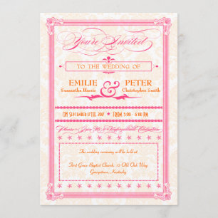 Pink & Orange Poster-Style Wedding Invite