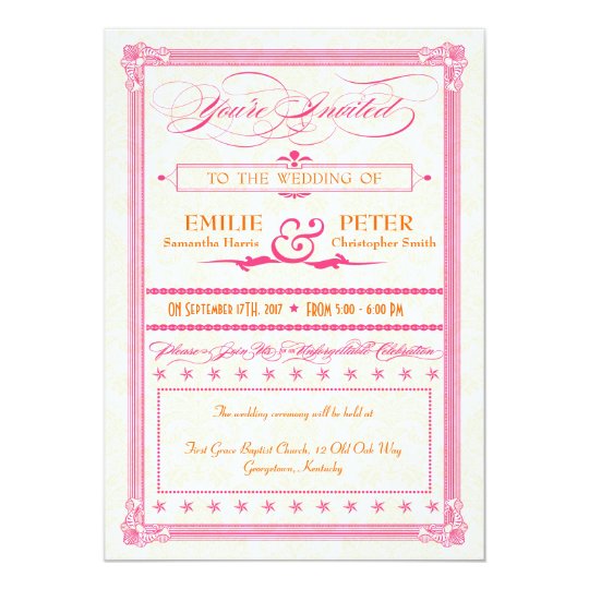 Pink & Orange Poster-Style Wedding Invite