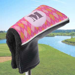 Pink Orange preppy argyle custom monogram ladies Golf Head Cover
