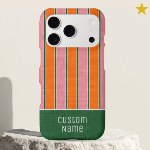 Pink Orange Preppy Bold Stripes Custom Name 