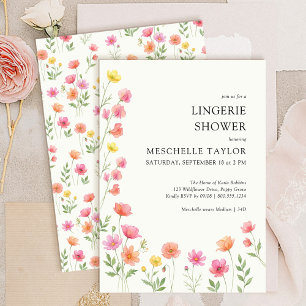 Pink Orange Pretty Floral Bridal Lingerie Shower  Invitation
