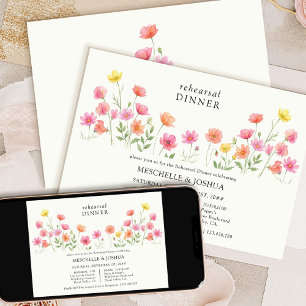 Pink Orange Pretty Floral Rehearsal Dinner Invitation