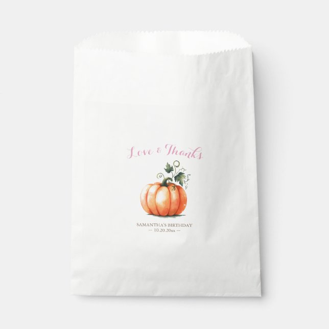 Pink Orange Pumpkin Baby Shower Candy Favour Bags (Front)