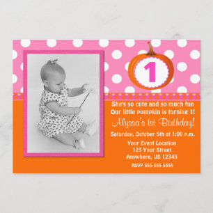 Pink Orange Pumpkin Birthday Invitation
