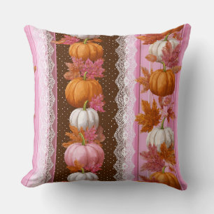 Pink Orange Pumpkin Floral Fall Pattern Cushion