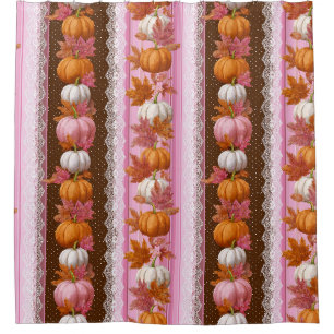 Pink Orange Pumpkin Floral Fall Pattern Shower Curtain