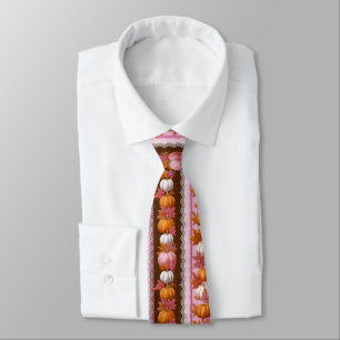 Pink Orange Pumpkin Floral Fall Pattern Tie