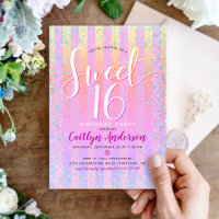 Pink Orange Purple Ombre Stripes Sweet 16 Birthday