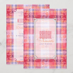 Pink Orange Purple Plaid Pattern Bridal Shower Invitation
