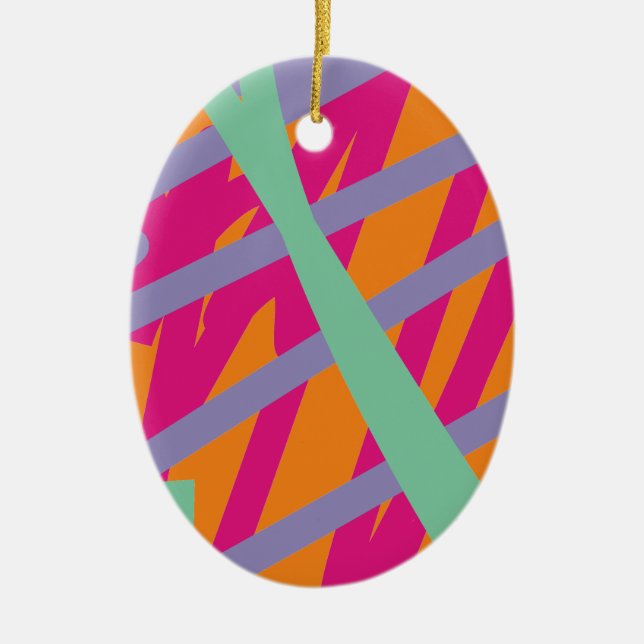 Pink Orange Purple Teal Line Abstract Bright Colou Ceramic Tree Decoration (Front)