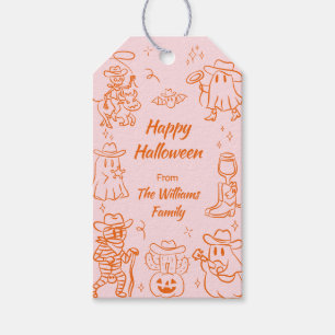 Pink Orange Quirky Hand Drawn Spooky Halloween Gift Tags