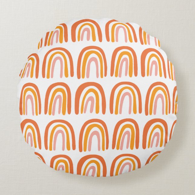Pink Orange Rainbow Sweet Pattern Round Cushion (Front)