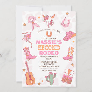 Pink Orange Retro 2nd Rodeo Birthday Invitation