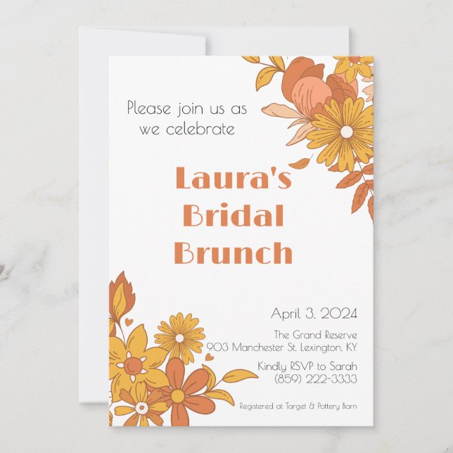 Pink & Orange Retro Boho Bridal Brunch Invitation  (Front)