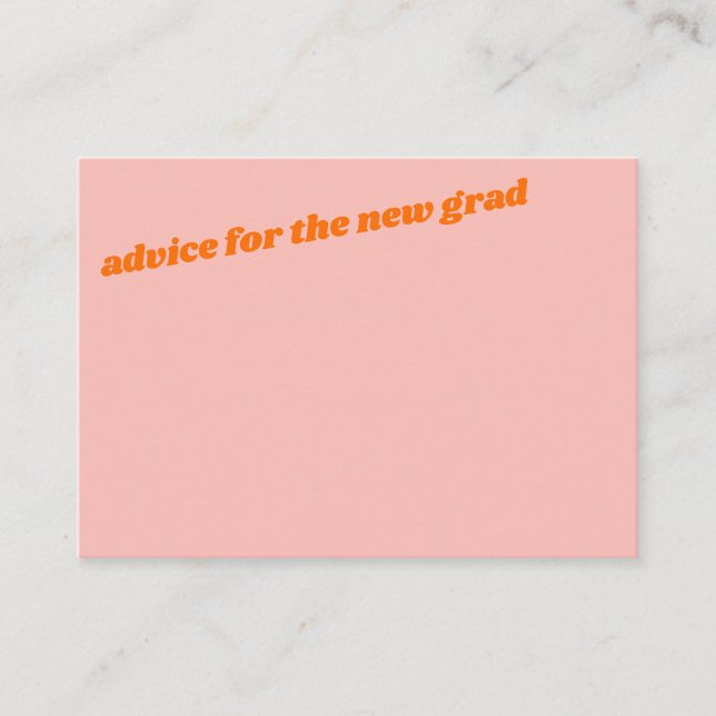 Pink Orange Retro Bold Grad Party Keepsake Advice Card (Front)