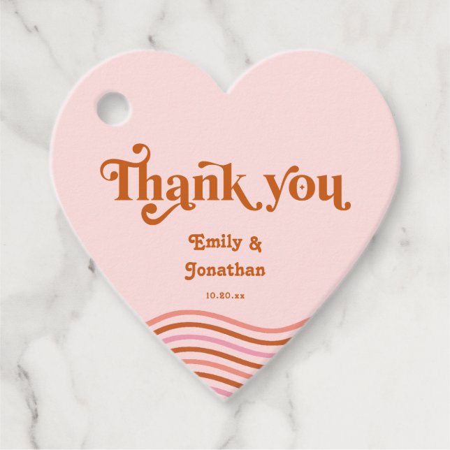 Pink Orange Retro Groovy Disco Wedding Favour Tags (Front)